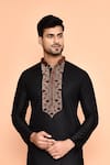 Arihant Rai Sinha_Black Kurta Cotton Embroidered Thread And Cream Dhoti Pant Set _Online