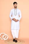 Buy_Arihant Rai Sinha_Blue Kurta Cotton Embroidered Thread And Off-white Dhoti Pant Set _at_Aza_Fashions