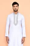 Shop_Arihant Rai Sinha_Blue Kurta Cotton Embroidered Thread And Off-white Dhoti Pant Set _Online_at_Aza_Fashions