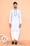 Arihant Rai Sinha_Blue Kurta Cotton Embroidered Thread And Off-white Dhoti Pant Set _at_Aza_Fashions