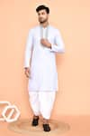 Arihant Rai Sinha_Blue Kurta Cotton Embroidered Thread And Off-white Dhoti Pant Set _Online