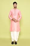 Buy_Arihant Rai Sinha_Pink Art Silk Embroidered Placket Floral Kurta With Dhoti Pant _at_Aza_Fashions