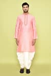 Shop_Arihant Rai Sinha_Pink Art Silk Embroidered Placket Floral Kurta With Dhoti Pant _Online_at_Aza_Fashions