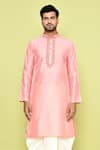 Arihant Rai Sinha_Pink Art Silk Embroidered Placket Floral Kurta With Dhoti Pant _at_Aza_Fashions