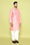 Buy_Arihant Rai Sinha_Pink Art Silk Embroidered Placket Floral Kurta With Dhoti Pant 