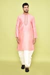 Shop_Arihant Rai Sinha_Pink Art Silk Embroidered Placket Floral Kurta With Dhoti Pant 