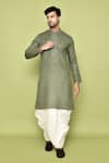 Buy_Arihant Rai Sinha_Green Kurta Cotton Embroidered Placket Straight With Dhoti Pant _at_Aza_Fashions