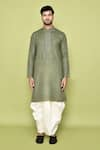 Shop_Arihant Rai Sinha_Green Kurta Cotton Embroidered Placket Straight With Dhoti Pant _Online_at_Aza_Fashions