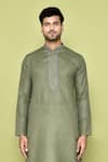 Arihant Rai Sinha_Green Kurta Cotton Embroidered Placket Straight With Dhoti Pant _at_Aza_Fashions