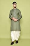 Shop_Arihant Rai Sinha_Green Kurta Cotton Embroidered Placket Straight With Dhoti Pant 