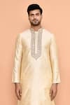 Arihant Rai Sinha_Beige Art Silk Embroidered Placket Floral Kurta With Dhoti Pant _at_Aza_Fashions