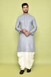 Buy_Arihant Rai Sinha_Grey Kurta Cotton Embroidered Placket Straight With Dhoti Pant _at_Aza_Fashions