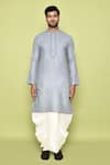 Shop_Arihant Rai Sinha_Grey Kurta Cotton Embroidered Placket Straight With Dhoti Pant _Online_at_Aza_Fashions