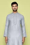 Arihant Rai Sinha_Grey Kurta Cotton Embroidered Placket Straight With Dhoti Pant _at_Aza_Fashions