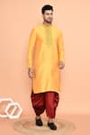 Buy_Arihant Rai Sinha_Yellow Kurta Cotton Embroidered Placket Floral Floret With Dhoti Pant _at_Aza_Fashions