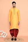 Shop_Arihant Rai Sinha_Yellow Kurta Cotton Embroidered Placket Floral Floret With Dhoti Pant _Online_at_Aza_Fashions