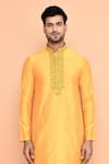 Arihant Rai Sinha_Yellow Kurta Cotton Embroidered Placket Floral Floret With Dhoti Pant _at_Aza_Fashions