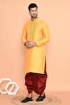 Shop_Arihant Rai Sinha_Yellow Kurta Cotton Embroidered Placket Floral Floret With Dhoti Pant 