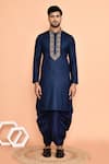 Arihant Rai Sinha_Blue Kurta Cotton Embroidered Placket Floral Flower With Dhoti Pant _Online_at_Aza_Fashions