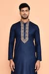 Buy_Arihant Rai Sinha_Blue Kurta Cotton Embroidered Placket Floral Flower With Dhoti Pant _Online_at_Aza_Fashions