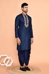 Shop_Arihant Rai Sinha_Blue Kurta Cotton Embroidered Placket Floral Flower With Dhoti Pant _Online_at_Aza_Fashions