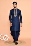 Arihant Rai Sinha_Blue Kurta Cotton Embroidered Placket Floral Flower With Dhoti Pant _at_Aza_Fashions