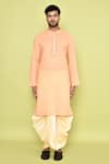 Shop_Arihant Rai Sinha_Pink Kurta Cotton Embroidered Placket Tonal With Dhoti Pant _Online_at_Aza_Fashions