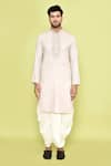 Arihant Rai Sinha_Ivory Kurta Cotton Embroidered Placket Floral Bloom With Dhoti Pant _Online_at_Aza_Fashions