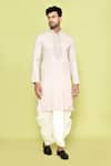 Arihant Rai Sinha_Ivory Kurta Cotton Embroidered Placket Floral Bloom With Dhoti Pant _at_Aza_Fashions