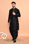 Buy_Arihant Rai Sinha_Black Kurta Silk Embroidery Butti Straight And Dhoti Pant Set _at_Aza_Fashions