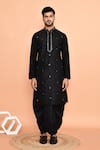 Shop_Arihant Rai Sinha_Black Kurta Silk Embroidery Butti Straight And Dhoti Pant Set _Online_at_Aza_Fashions