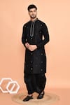 Shop_Arihant Rai Sinha_Black Kurta Silk Embroidery Butti Straight And Dhoti Pant Set 