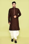 Buy_Arihant Rai Sinha_Brown Art Silk Embroidery Floral Butti Kurta With Dhoti Pant _at_Aza_Fashions