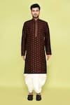 Shop_Arihant Rai Sinha_Brown Art Silk Embroidery Floral Butti Kurta With Dhoti Pant _Online_at_Aza_Fashions