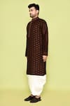 Arihant Rai Sinha_Brown Art Silk Embroidery Floral Butti Kurta With Dhoti Pant _at_Aza_Fashions