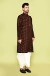 Buy_Arihant Rai Sinha_Brown Art Silk Embroidery Floral Butti Kurta With Dhoti Pant 