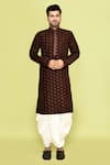 Shop_Arihant Rai Sinha_Brown Art Silk Embroidery Floral Butti Kurta With Dhoti Pant 