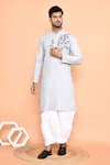 Buy_Arihant Rai Sinha_Grey Kurta Cotton Embroidery Flower Vine With Dhoti Pant _at_Aza_Fashions