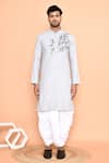 Shop_Arihant Rai Sinha_Grey Kurta Cotton Embroidery Flower Vine With Dhoti Pant _Online_at_Aza_Fashions