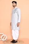 Arihant Rai Sinha_Grey Kurta Cotton Embroidery Flower Vine With Dhoti Pant _at_Aza_Fashions