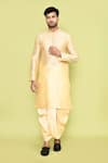 Buy_Arihant Rai Sinha_Beige Art Silk Embroidered Placket Straight Kurta With Dhoti Pant _at_Aza_Fashions