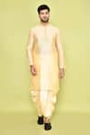 Shop_Arihant Rai Sinha_Beige Art Silk Embroidered Placket Straight Kurta With Dhoti Pant 