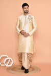 Buy_Arihant Rai Sinha_Beige Art Silk Embroidery Flower Vine Placement Floral Kurta With Dhoti Pant _at_Aza_Fashions