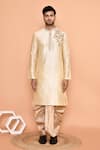 Arihant Rai Sinha_Beige Art Silk Embroidery Flower Vine Placement Floral Kurta With Dhoti Pant _at_Aza_Fashions