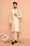 Arihant Rai Sinha_Beige Art Silk Embroidery Flower Vine Placement Floral Kurta With Dhoti Pant _Online