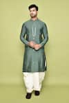 Buy_Arihant Rai Sinha_Green Kurta Silk Embroidery Mirror Butti With Dhoti Pant _at_Aza_Fashions