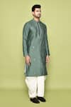 Shop_Arihant Rai Sinha_Green Kurta Silk Embroidery Mirror Butti With Dhoti Pant 