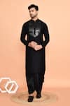 Buy_Arihant Rai Sinha_Black Kurta Silk Embroidered Yoke Metallic With Dhoti Pant _at_Aza_Fashions