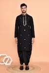 Shop_Arihant Rai Sinha_Black Kurta Silk Embroidery Mirror Diamond With Dhoti Pant _Online_at_Aza_Fashions