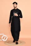 Buy_Arihant Rai Sinha_Black Kurta Silk Embroidered Yoke Metallic Stripe With Dhoti Pant _at_Aza_Fashions